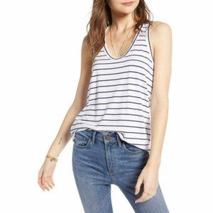 Treasure & Bond U-Neck Gray/White Striped Tank Size Small